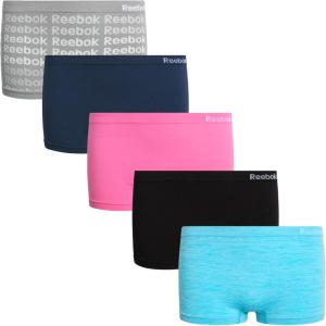 imageReebok Girls Boyshorts Underwear  5 Pack Soft Breathable Panties Boy Shorts Seamless Underwear for Girls Sizes 616Sharkskin PrintEvening BlueBright PinkBlackAqua
