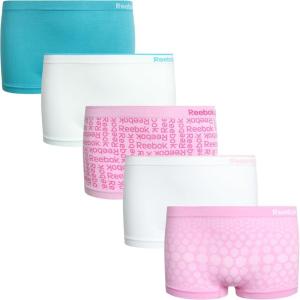 imageReebok Girls Boyshorts Underwear  5 Pack Soft Breathable Panties Boy Shorts Seamless Underwear for Girls Sizes 616TurquoiseWhitePink PrintWhitePink Jacquard
