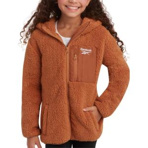 imageReebok Girls Fleece Jacket  Full Zip Sherpa Fleece Hooded Sweatshirt Jacket  Faux Fur Teddy Coat for Girls 716Khaki