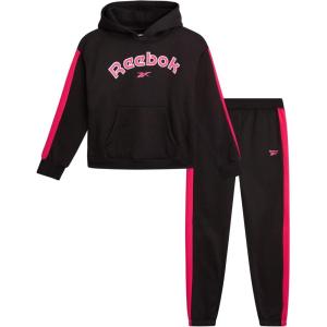 imageReebok Girls Jogger Set  2 Piece Matching Sweat Set with Pullover Hoodies and Athletic Joggers for GirlsBlack