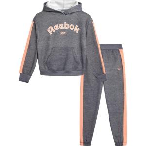 imageReebok Girls Jogger Set  2 Piece Matching Sweat Set with Pullover Hoodies and Athletic Joggers for GirlsDark Grey Heather