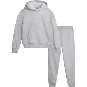 imageReebok Girls Jogger Set  2 Piece Matching Sweat Set with Pullover Hoodies and Athletic Joggers for GirlsHeather Grey