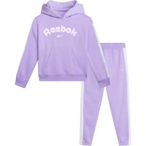 imageReebok Girls Jogger Set  2 Piece Matching Sweat Set with Pullover Hoodies and Athletic Joggers for GirlsLavender