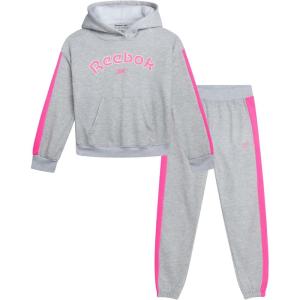 imageReebok Girls Jogger Set  2 Piece Matching Sweat Set with Pullover Hoodies and Athletic Joggers for GirlsLight Grey Heather
