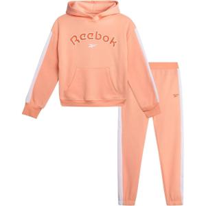 imageReebok Girls Jogger Set  2 Piece Matching Sweat Set with Pullover Hoodies and Athletic Joggers for GirlsPeach
