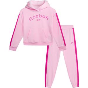 imageReebok Girls Jogger Set  2 Piece Matching Sweat Set with Pullover Hoodies and Athletic Joggers for GirlsPink