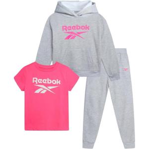 imageReebok Girls Sweat Suit Set  3 Piece Matching Set with Short Sleeve Graphic Tee Sweatpants and Hoodies for Teen GirlsLight Grey Heather 2