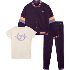 imageReebok Girls Sweat Suit Set  3 Piece Matching Set with Short Sleeve Graphic Tee Sweatpants and Hoodies for Teen GirlsPlum