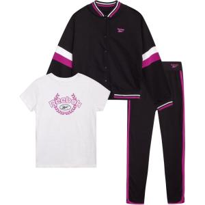 imageReebok Girls Sweat Suit Set  3 Piece Matching Set with Short Sleeve Graphic Tee Sweatpants and Hoodies for Teen GirlsPremium Black