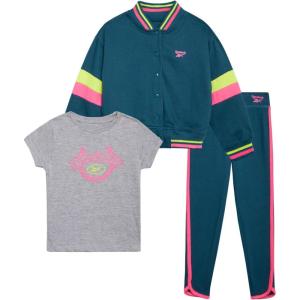 imageReebok Girls Sweat Suit Set  3 Piece Matching Set with Short Sleeve Graphic Tee Sweatpants and Hoodies for Teen GirlsTeal Blue