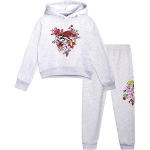 imageReebok Girls Sweatsuit Set  2 Piece Fleece Hoodie and Jogger Sweatpants Size 712White Grey Heather