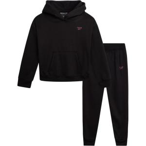 imageReebok Girls Sweatsuit Set  2 Piece Soft Long Sleeve Hoodie Sweatshirt and Sweatpants for Girls  Athletic SweatsuitBlack