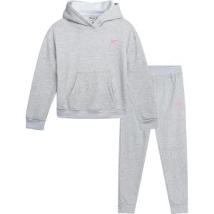 imageReebok Girls Sweatsuit Set  2 Piece Soft Long Sleeve Hoodie Sweatshirt and Sweatpants for Girls  Athletic SweatsuitLight Grey Heather