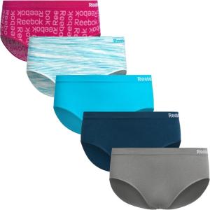 imageReebok Girls Underwear  5 Pack Breathable Stretch Performance Seamless Hipster Underwear for Girls Sizes 616Fuchsia PrintAqua JacquardScubaDeep BlueSharkskin
