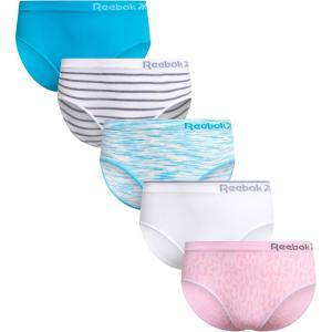 imageReebok Girls Underwear  5 Pack Breathable Stretch Performance Seamless Hipster Underwear for Girls Sizes 616Pink Jacquard Scuba Blue White Stripe White