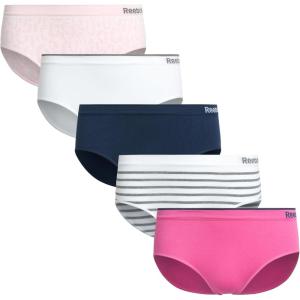 imageReebok Girls Underwear  5 Pack Breathable Stretch Performance Seamless Hipster Underwear for Girls Sizes 616Rose JacquardWhiteDeep BlueWhitegrey StripesBubble Gum Pink