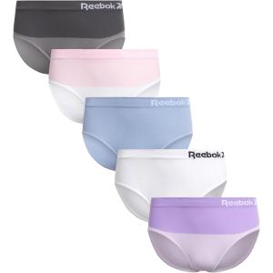 imageReebok Girls Underwear  5 Pack Breathable Stretch Performance Seamless Hipster Underwear for Girls Sizes 616WhiteBlueGreyWhitePurple