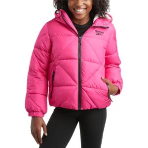 imageReebok Girls Winter Coat  Heavyweight Quilted Sherpa Fur Lined Cropped Puffer Parka  Casual Jacket for Girls 416Proud Pink