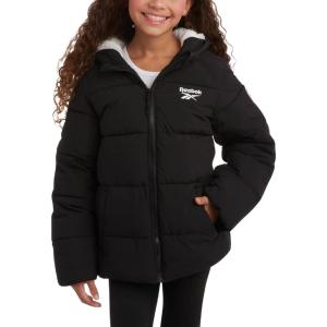 imageReebok Girls Winter Jacket  Heavyweight Quilted Puffer Parka Coat  Sherpa Fleece Lined Ski Jacket for Girls 416Jet Black