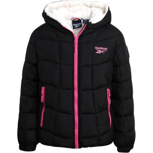 imageReebok Girls Winter Jacket  Heavyweight Quilted Puffer Parka Coat  Sherpa Lined Ski Jacket for Girls 416Jet Black