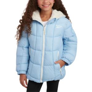 imageReebok Girls Winter Jacket  Heavyweight Quilted Puffer Parka Coat  Sherpa Lined Ski Jacket for Girls 416Soft Blue