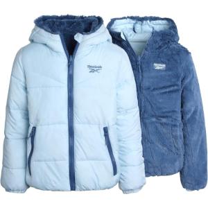 imageReebok Girls Winter Jacket  Reversible Quilted Puffer Coat with Sherpa Fleece Lining  Reversible Jacket for Girls 416Feel Good BlueHoops