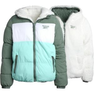 imageReebok Girls Winter Jacket  Reversible Quilted Puffer Coat with Sherpa Fleece Lining  Reversible Jacket for Girls 416Sage