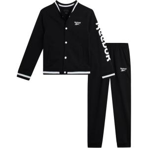 imageReebok Boys Active Tracksuit Set  2 Piece Performance Fleece Varsity Jacket and Jogger Sweatpants for Boys Sizes 812Black