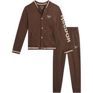 imageReebok Boys Active Tracksuit Set  2 Piece Performance Fleece Varsity Jacket and Jogger Sweatpants for Boys Sizes 812Brown