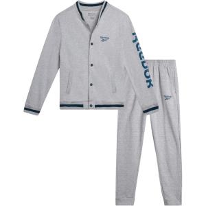 imageReebok Boys Active Tracksuit Set  2 Piece Performance Fleece Varsity Jacket and Jogger Sweatpants for Boys Sizes 812Light Grey Heather