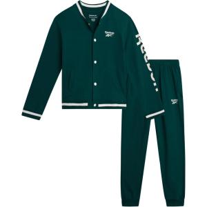 imageReebok Boys Active Tracksuit Set  2 Piece Performance Fleece Varsity Jacket and Jogger Sweatpants for Boys Sizes 812Pine Green