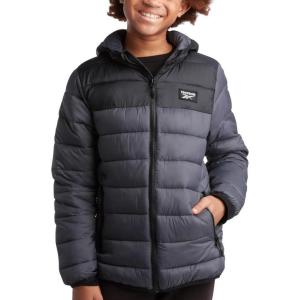 imageReebok Boys Jacket  Water Resistant Midweight Quilted Puffer Coat  Insulated Outerwear Down Coat for Boys 420CharcoalBlack