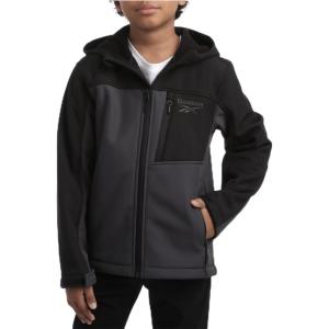 imageReebok Boys Jacket  Youth Lightweight Weather Resistant Softshell Coat  Kids Outerwear Windbreaker Coat for Boys 820Charcoal GreyBlack