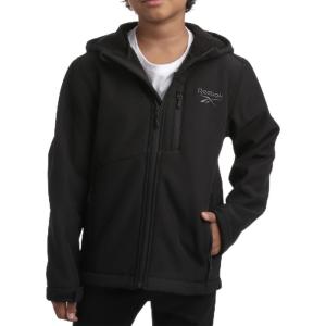 imageReebok Boys Jacket  Youth Lightweight Weather Resistant Softshell Coat  Kids Outerwear Windbreaker Coat for Boys 820Ebony Black