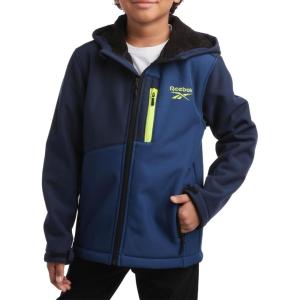 imageReebok Boys Jacket  Youth Lightweight Weather Resistant Softshell Coat  Kids Outerwear Windbreaker Coat for Boys 820Vector Navy