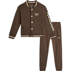 imageReebok Boys Pants Set  2 Piece Fleece Varsity Jacket and Jogger Sweatpants  Sweatshirt and Pants Outfit for Toddlers 2T7Brown