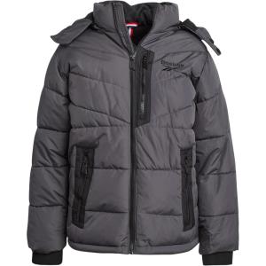 imageReebok Boys Puffer Jacket  Heavyweight Weather Resistant Quilted Jacket for Boys  Fleece Insulated Winter Jackets with HoodCharcoal