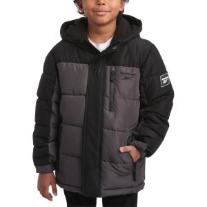 imageReebok Boys Winter Coat  Heavyweight Quilted Puffer Snow Parka  Weather Resistant Ski Jacket for Boys 820Charcoal Greyblack
