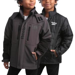 imageReebok Boys Winter Coat  Waterproof Softshell Jacket with Removable Puffer Parka  System Ski Jacket for Boys 820Charcoal Grey
