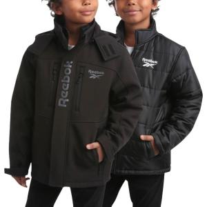 imageReebok Boys Winter Coat  Waterproof Softshell Jacket with Removable Puffer Parka  System Ski Jacket for Boys 820Jet Black