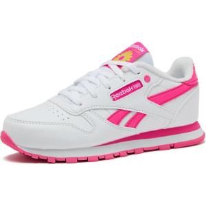 imageReebok Classic Leather Girls and Boys Shoes for Kids Toddler Little Kid or Big Kid Sneakers Girl or Boy Tennis ShoesWhiteAtomic PinkElectric Yellow