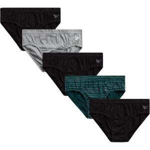 imageReebok Low Rise Mens Underwear Briefs  5 Pack Performance Briefs Cotton Underwear For Men with Contour Pouch Sizes SXLBlackLight GreyEmerald Green Stripes
