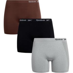 imageReebok Womens Boy Shorts Underwear  3 Pack Seamless Long Leg Boyshorts Panties for Women S3X available in Plus SizeBrownBlackLight Gray