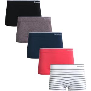 imageReebok Womens Boy Shorts Underwear  5 Pack Stretch Performance Boyshort Panties  Seamless Underwear for Women SXXLFigDenimCoralWhite StripeBlack