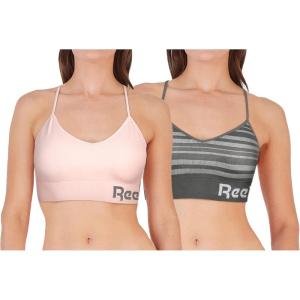 imageReebok Womens Everyday Bra  2 Pack Lightweight Stretch Performance Longline Cami Bralette  Seamless Bras for Women SXLGrey StripePink