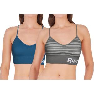 imageReebok Womens Everyday Bra  2 Pack Lightweight Stretch Performance Longline Cami Bralette  Seamless Bras for Women SXLGrey StripeTurquoise