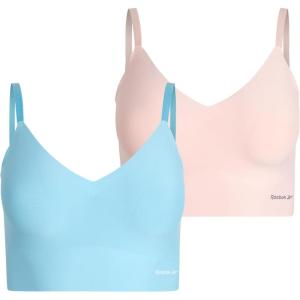 imageReebok Womens Everyday Bras  2 Pack Soft Stretch Performance Longline Bonded Cami Bralette  Seamless Bras for Women SLSky Bluelotus