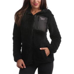 imageReebok Womens Fleece Sweatshirt Jacket  Full Zip Sherpa Fur Hooded Jacket  Lightweight Teddy Coat for Women SXLJet Black