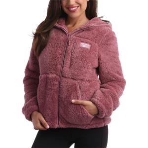 imageReebok Womens Fleece Sweatshirt Jacket  Full Zip Sherpa Fur Hooded Jacket  Lightweight Teddy Coat for Women SXLRose Pink