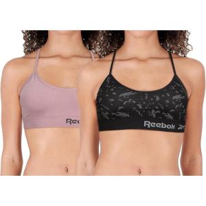 imageReebok Womens Lightweight Soft Stretch Performance Cami Seamless Bralette 2 PackBlack JacquardPurple